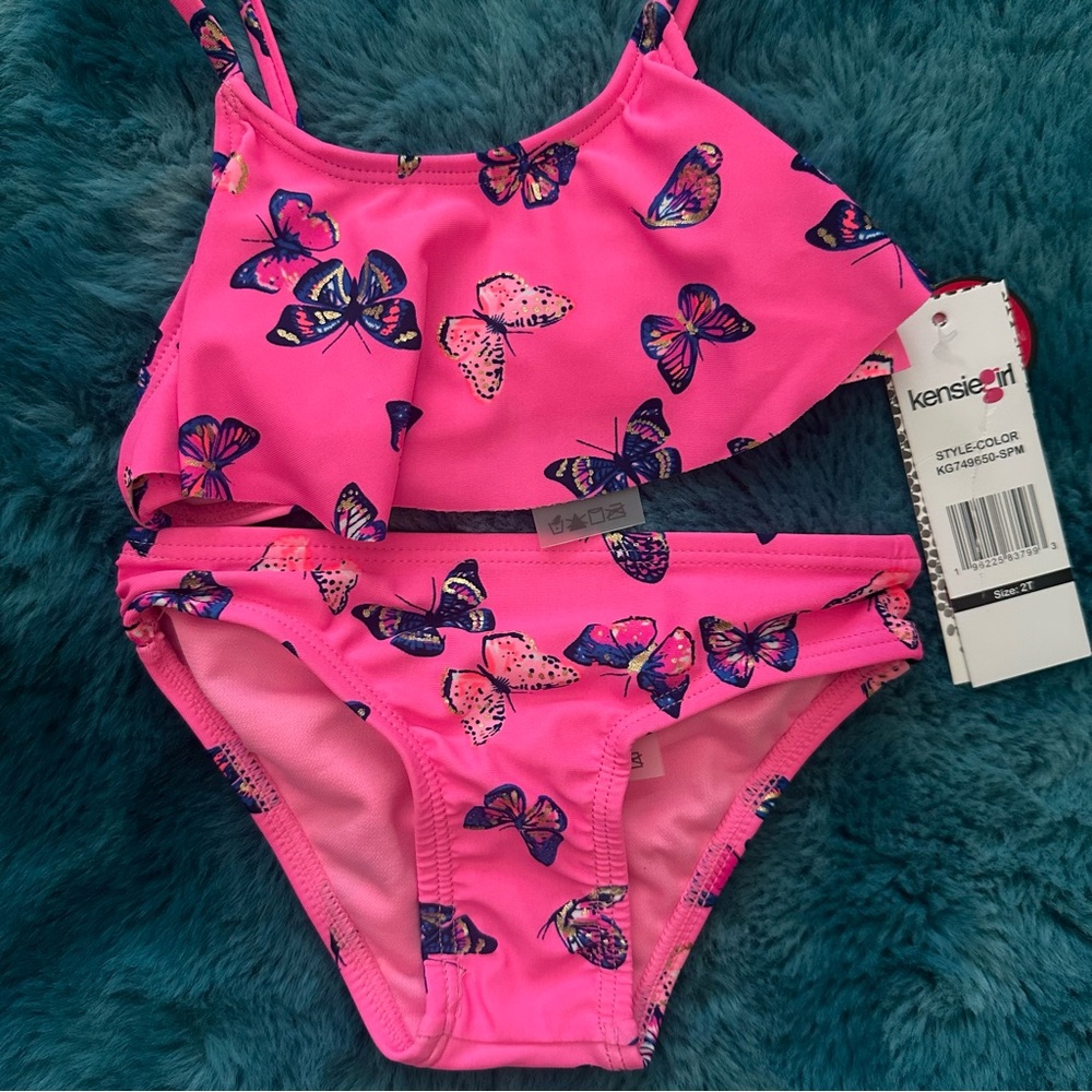 Kensie Girl Pink Butterfly Toddler Girl Swim Set - Picture 3 of 9